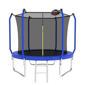 10FT Trampoline With Basketball Hoop,  ASTM Approved Reinforced Type Outdoor Trampoline With Enclosure Net (Option: Blue)